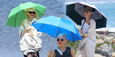 Gwen Stefani schütz sich vor Sonnenstrahlen