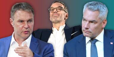 Andreas Babler (SPÖ), Herbert Kickl (FPÖ) und Karl Nehammer (ÖVP)