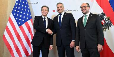 US-Außenminister Antony Blinken mit Bundeskanzler Karl Nehammer und Außenminister Alexander Schallenberg