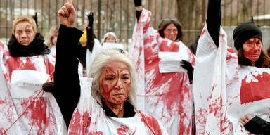 Blut-Protest Kanzleramt Gewalt gegen Frauen