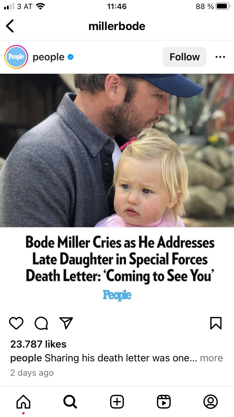 Bode Miller las Brief an verstorbene Tochter vor: