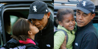 First Daddy Obama bringt seine Mädels zur Schule