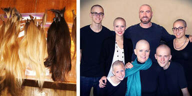 Familie rasiert sich Glatzen aus Liebe zur Mutter