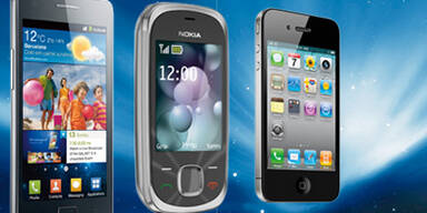 Nokia 7230, Samsung Galaxy i9100, Apple iPhone 4