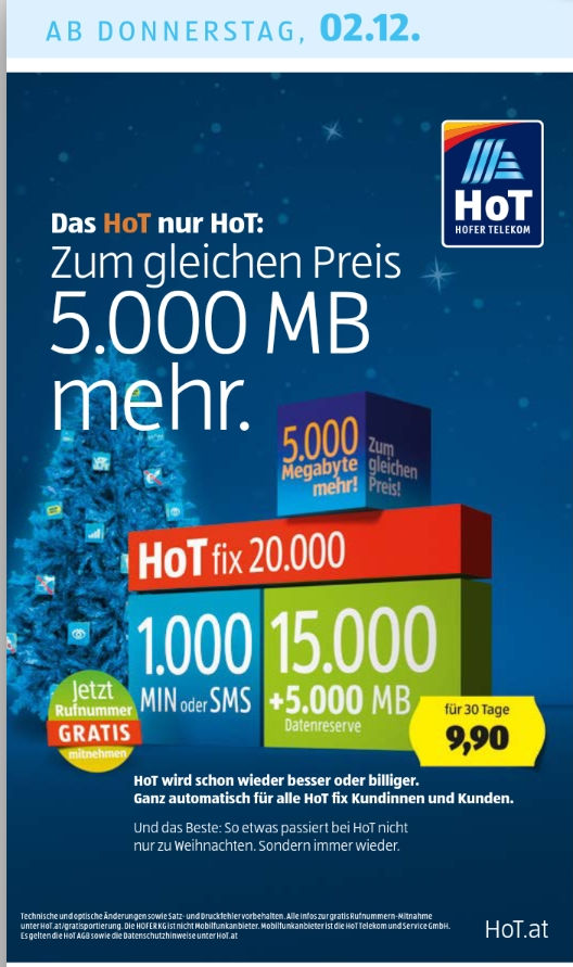 HoT Guthaben aufladen - Hofer Telekom