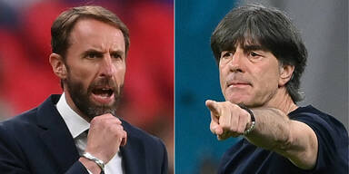 England-Coach Garteh Southgate und Deutschland-Trainer Jogi Löw