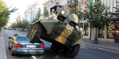 Panzer Falschparker Bürgermeister Vilnius