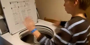 Gekonntes Drumsolo auf der Waschmaschine