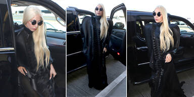 Lady Gaga im Mega-Lederkleid auf Reise