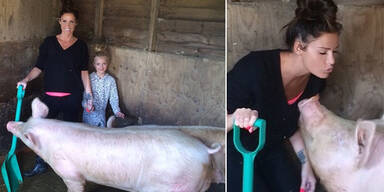 Katie Price im Schweinestall