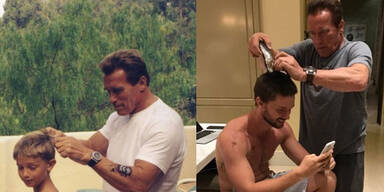 Arnold Schwarzenegger schneidet Patrick die Haare