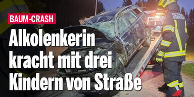 Alkolenkerin kracht mit drei Kindern von Straße
