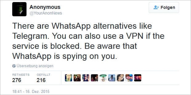 Anonymous warnt vor WhatsApp