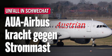 AUA-Maschine kracht in Schwechat gegen Strommast und Fluggastbrücke