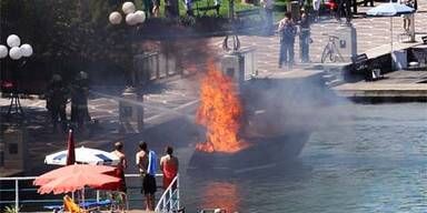 Luxus Boot brennt in Veldener Bucht ab
