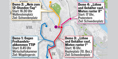 4 Demos legen Wiener Innenstadt lahm