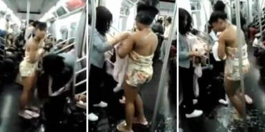Video: Frau wäscht sich in der U-Bahn