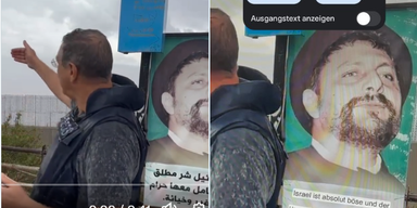 ORF-Reporter Karim El-Gawhary vor Hass-Plakat: "Israel absolut böse"