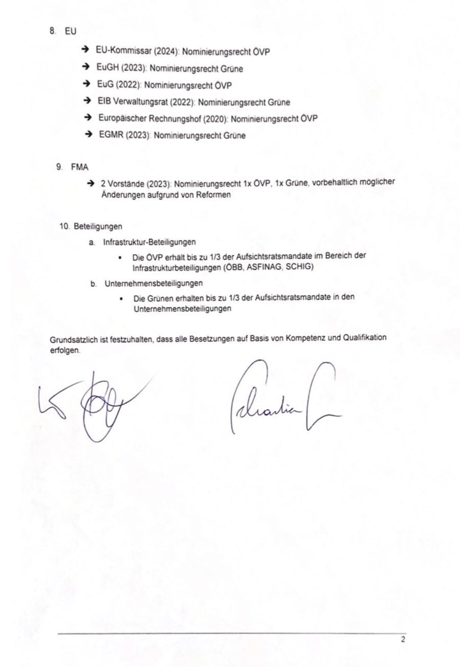 Der türkis-grüne Geheimvertrag für Postenbesetzungen