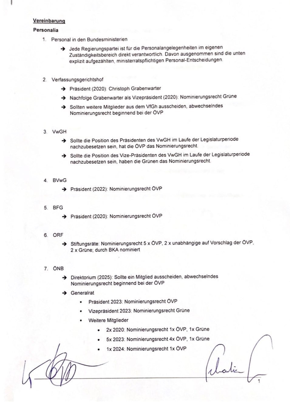 Der türkis-grüne Geheimvertrag für Postenbesetzungen