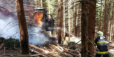 Holzernte-Maschine brannte komplett aus  