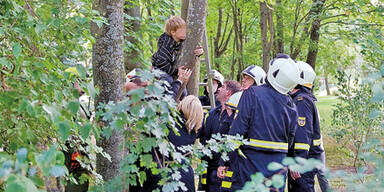 Feuerwehr rettet Bub aus Baum