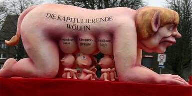 Wirbel um nackte Merkel als säugende Wölfin