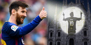 Messi-Silhouette am Mailänder-Dom