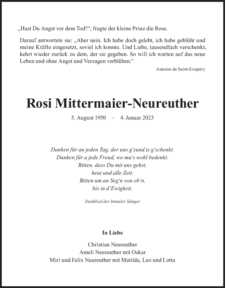 Mittermaier Traueranzeige