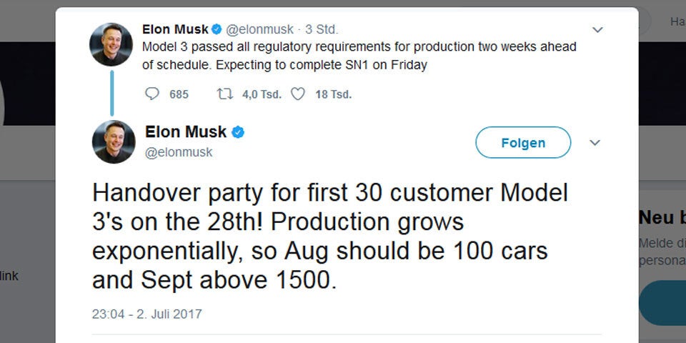 Tesla Model 3 Produktion startet früher