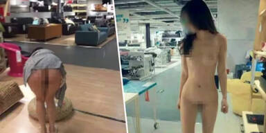 Frau shoppt nackt bei Ikea