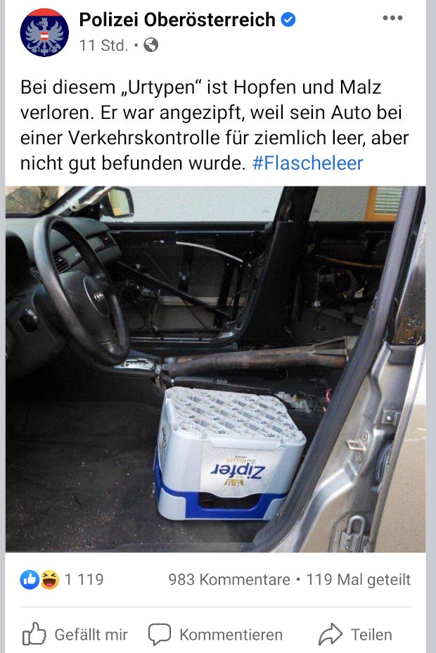 Polizei stoppte Fahrer mit Bierkiste statt Autositz