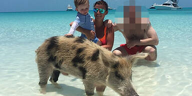 Welcher Fußball-Star badet mit Schwein?