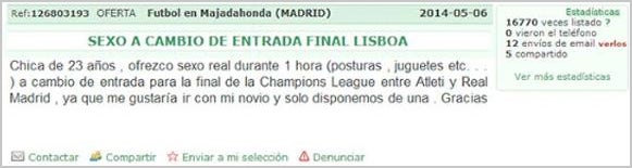 Frau bietet Sex für Champions League-Ticket