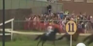 Rennpferd springt in Zuschauermenge