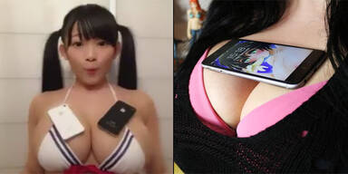 Smartphone auf Brüsten ist neuer Hit