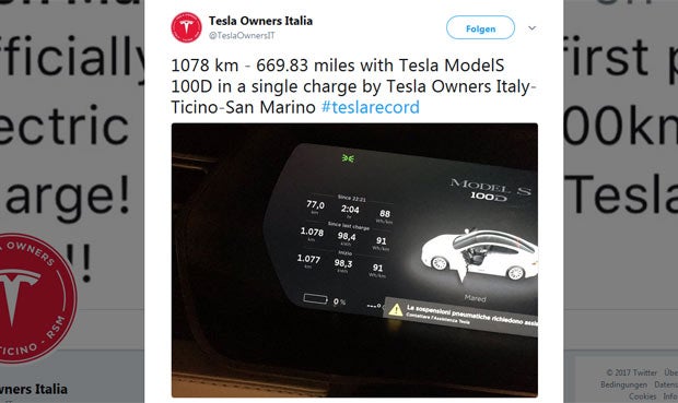 Tesla Model S: 1.078 km mit einer Akkuladung