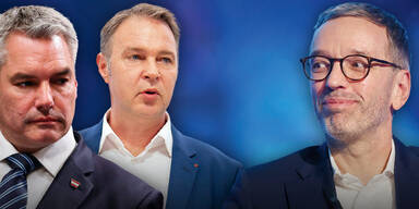 Karl Nehammer (ÖVP), Andreas Babler (SPÖ) und Herbert Kickl (FPÖ)
