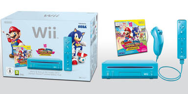 Blaues Nintendo Wii-Bundle mit Mario & Sonic