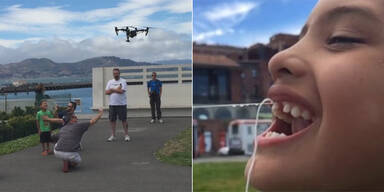 Neffen einen Zahn mit Drohne gezogen